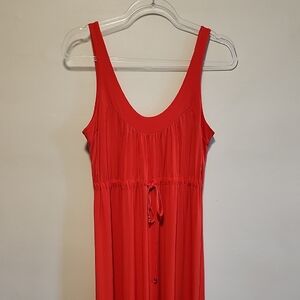 Veronica M Vibrant Red Empire Waist Scoop Neck Sleeveless Stretch Maxi Dress Med